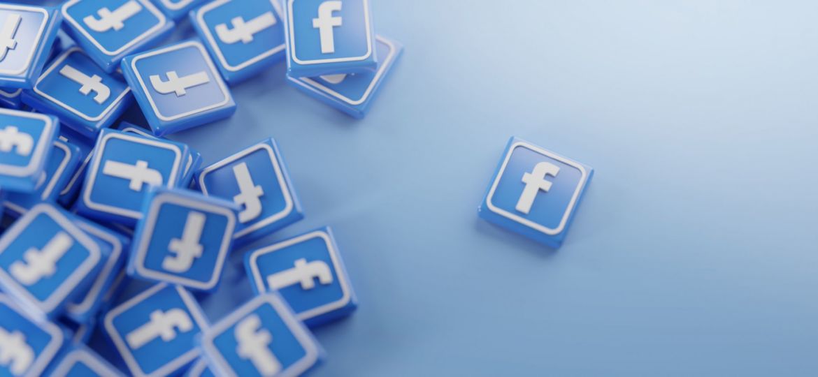 A Bunch of Facebook Logos. Copy Space Banner Background 3D Rendering